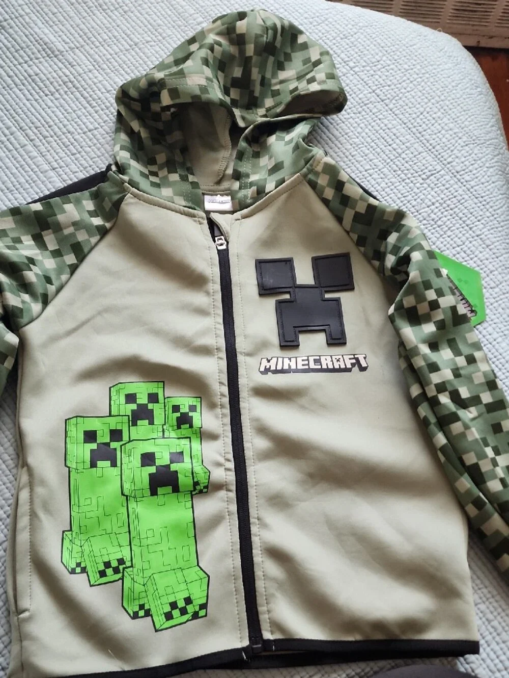 Minecraft Kids' Olive Green Pixel Camo Hooded Jacket